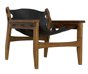 Nomo Teak Chair in Black Leather with Clear Coat Flat Finish