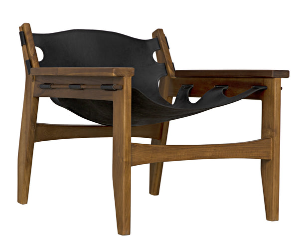 Nomo Teak Chair in Black Leather with Clear Coat Flat Finish