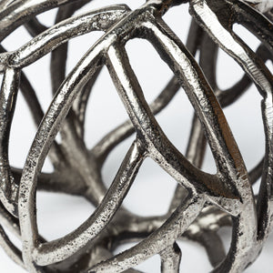 Sphaira II Large 7L x 7W Silver Cast Aluminum Decorative Tree Branch Orb