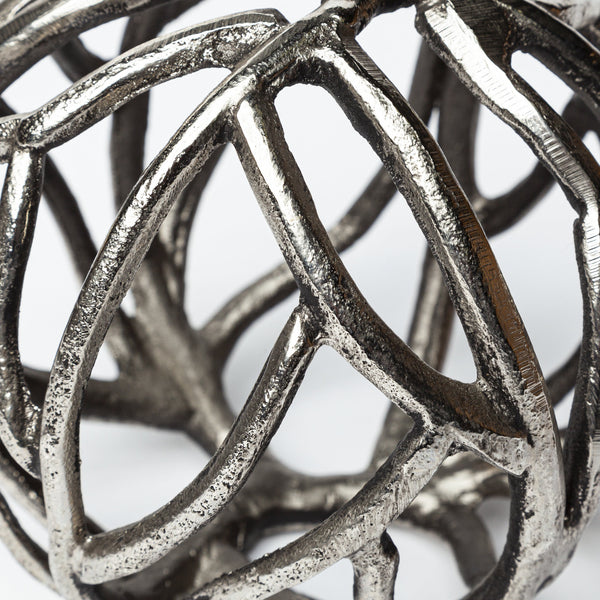 Sphaira II Large 7L x 7W Silver Cast Aluminum Decorative Tree Branch Orb
