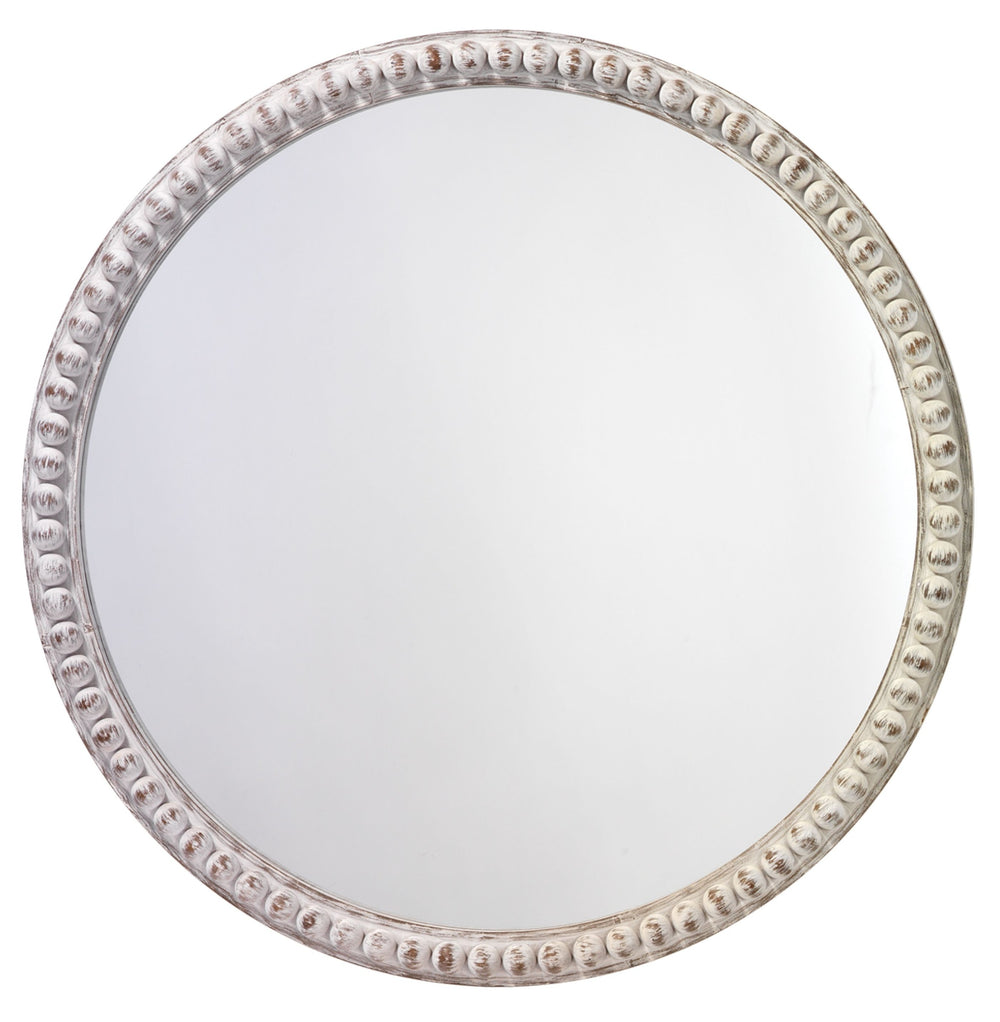 Audrey Beaded Wood Round Wall Mirror, White Washed