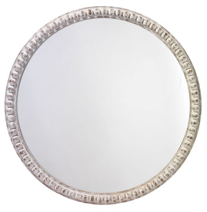 Audrey Beaded Wood Round Wall Mirror, White Washed
