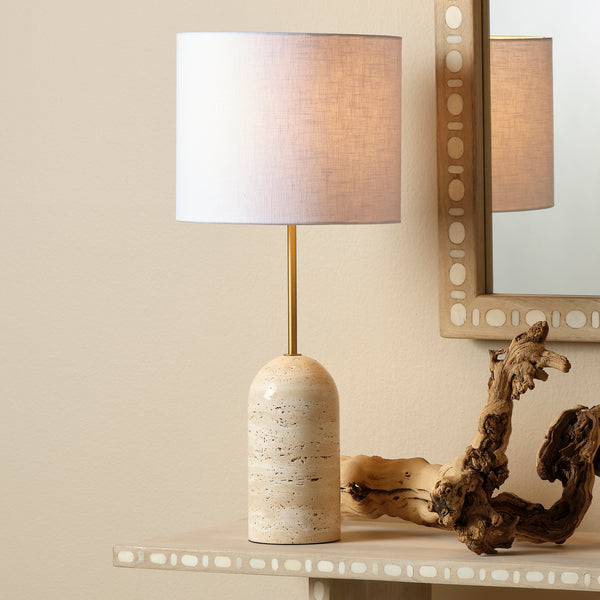Holt Travertine Table Lamp with Linen Shade