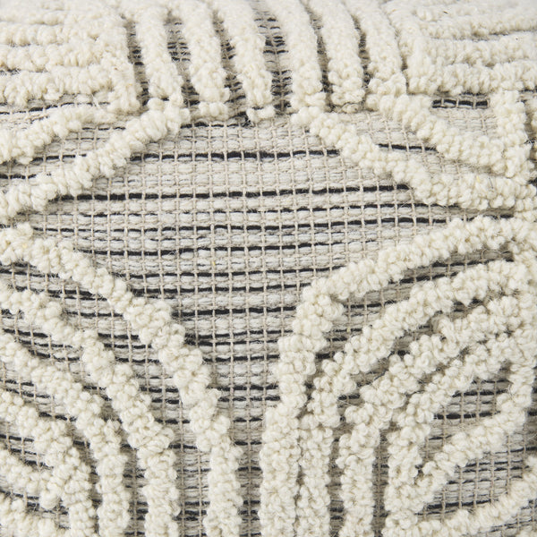 Amaya 16.0L x 16.0W x 16.0H Cream/Black/Gray Wool and Cotton Pouf