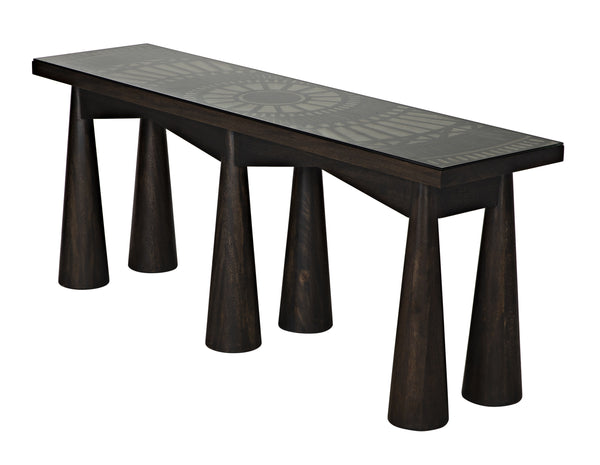 Tutankhamun Ebony Walnut Console with Glass Detailing