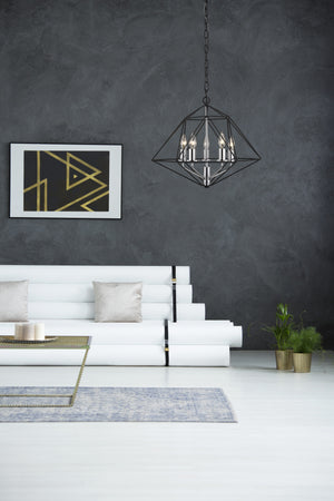 Geo 5 Light Chandelier in Matte Black + Chrome Finish