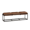 New York 62" Cognac Leather Iron Bench