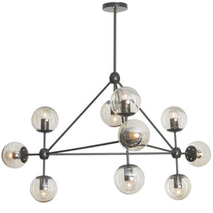 10LT Chandelier Triangular w/ Cognac Glass, BK