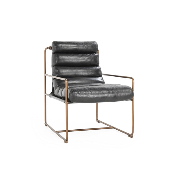 Argo Leather Accent Chair - Jet Black with Metal Frame