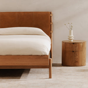Colby King Bed with Leather Headboard and Oak Legs
