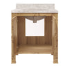 BATH VANITY IN BURL WOOD W/ ANT. BRASS HARDWARE, WHITE MARBLE TOP, AND PORCELAIN SINK