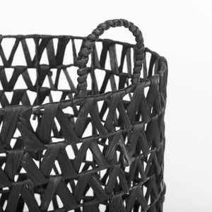Lola 19.7L x 19.7W x 23.6 Set of 3 Black Water Hyacinth Zig Zag Weave Round Basket W/ Handles