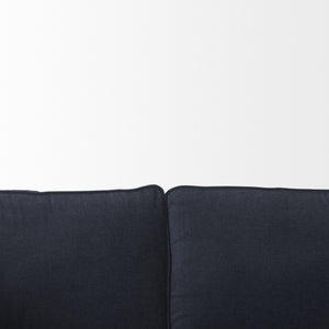 Brooks 90.2L x 34.8W x 33.5H Navy Blue Fabric Three Seater Sofa W/ Medium Brown Wooden Legs