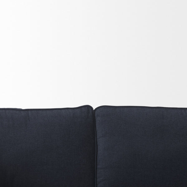 Brooks 90.2L x 34.8W x 33.5H Navy Blue Fabric Three Seater Sofa W/ Medium Brown Wooden Legs