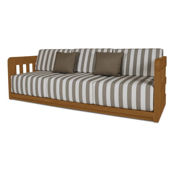 Adelaide Outdoor Sofa in Brown Stripe with Teak Frame