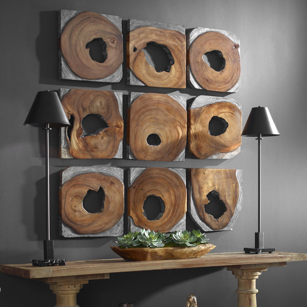 Jungle Wood Paneled Wall Art, Set/9