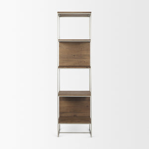 Morris II 19.75 x 15 x 72.5 Brown Wood and Silver Metal Frame 4 Shelf Shelving Unit