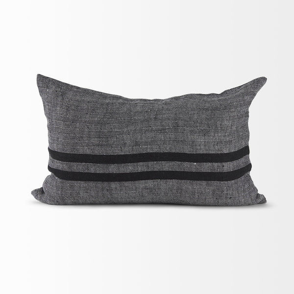 Sibyl 13L x 21W Black Fabric Striped and White Fringed Decorative Pillow Cover