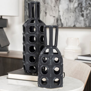 Brunel Large Black Drum-Shaped Ceramic Vase