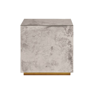 REVERSE ANTIQUE MIRROR COCKTAIL CUBE W. SILVER LEAF BASE