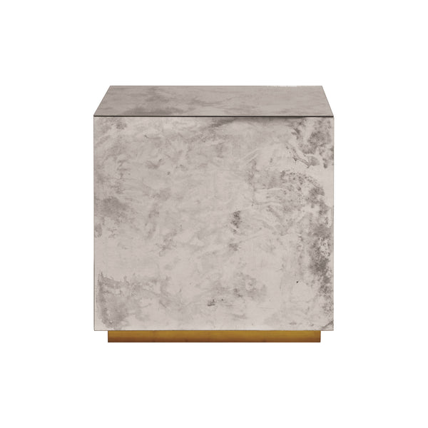 REVERSE ANTIQUE MIRROR COCKTAIL CUBE W. SILVER LEAF BASE