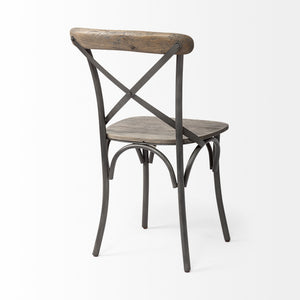 Etienne I Brown Solid Wood Seat Grey Iron Frame Dining Chair