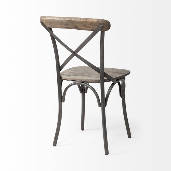 Etienne I Brown Solid Wood Seat Grey Iron Frame Dining Chair