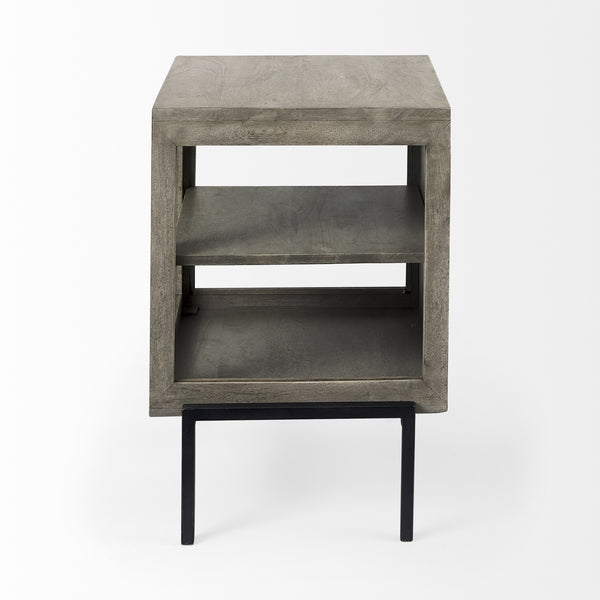 Arelius 20L x 18W x 26H Gray Wood W/ Black Metal Frame End/Side Table