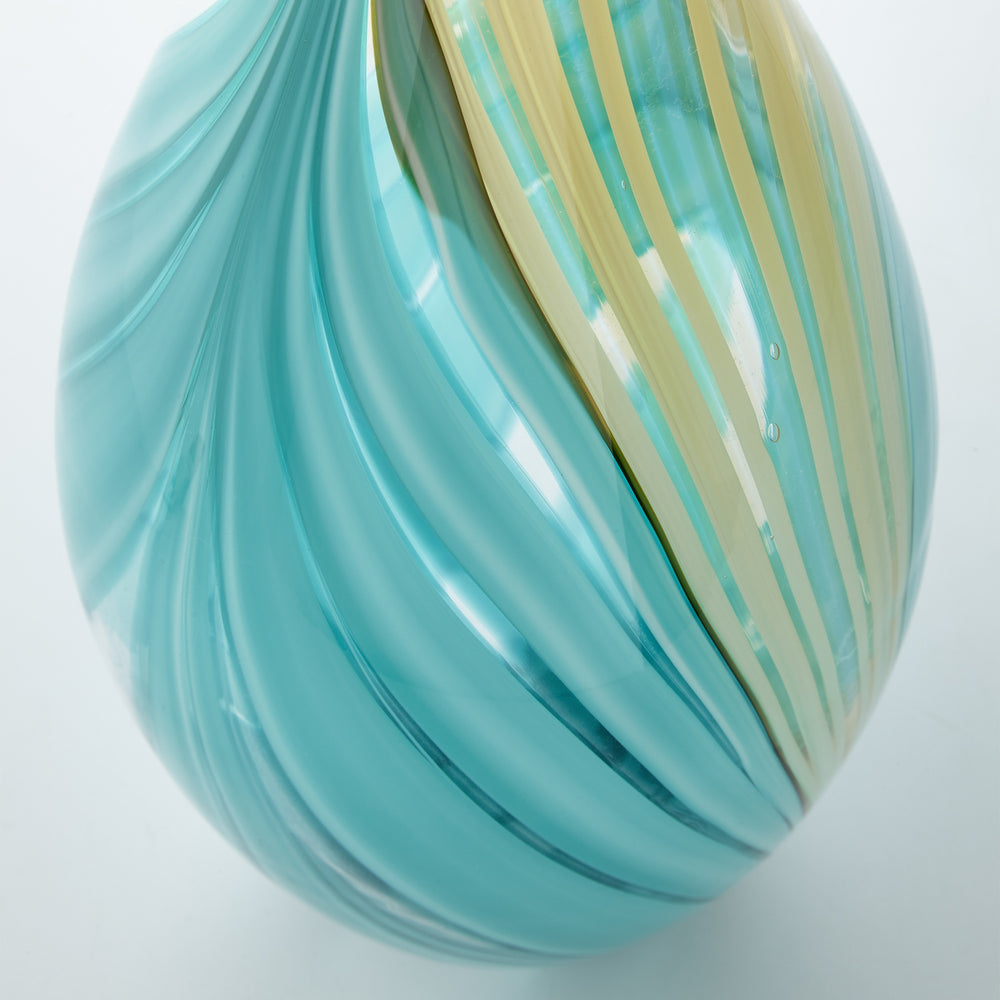 Large Parlor Palm Vase in Amber and Blue