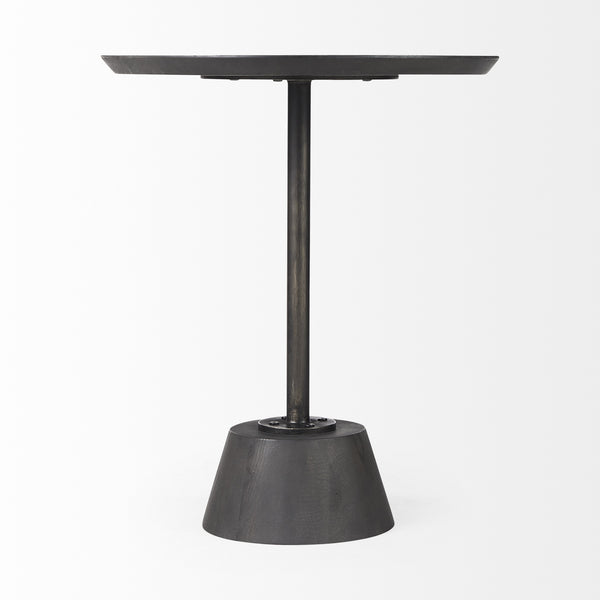 Maxwell 20" Round Dark Brown Wood w/ Black Metal Pedestal Side Table