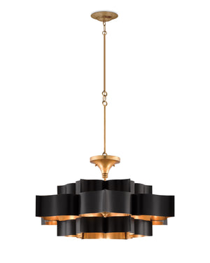 Grand Lotus Black Large Chandelier In Satin Black & Contemporary Gold Leaf