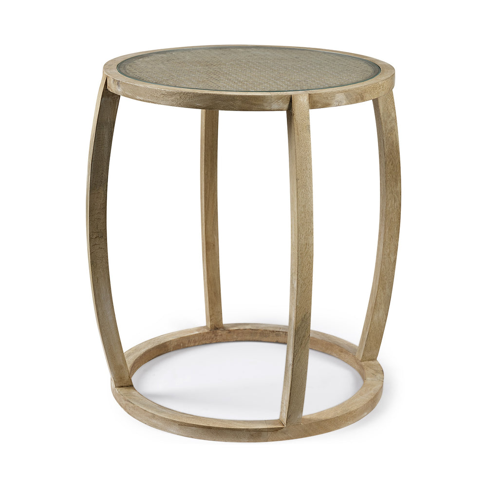 Hubbard I 22L x 22W Light Brown Wood Round Top W/Glass Accent Table