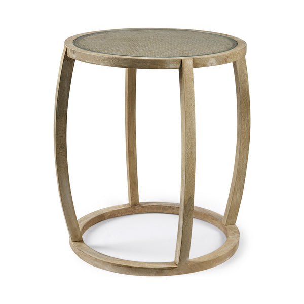 Hubbard I 22L x 22W Light Brown Wood Round Top W/Glass Accent Table