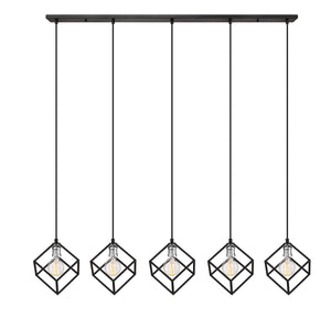 Vertical 5 Light Island/Billiard in Matte Black + Brushed Nickel Finish