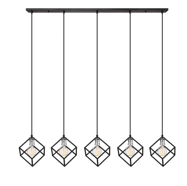 Vertical 5 Light Island/Billiard in Matte Black + Brushed Nickel Finish
