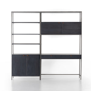 Trey Modular Wall Desk W/ 1 Bookcase - Black Wash Poplar