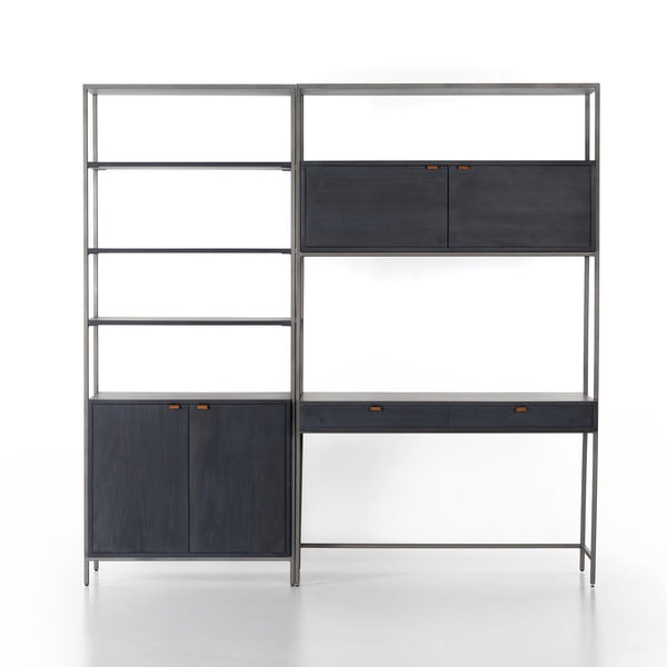 Trey Modular Wall Desk W/ 1 Bookcase - Black Wash Poplar