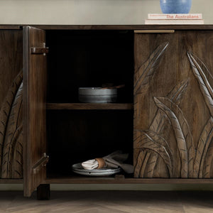 Ledro Solid Mango Wood Cabinet with Carvings