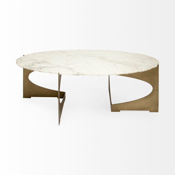 Reinhold 48x30 Oval Marble Top Gold Metal Base Coffee Table