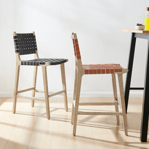Marco Faux Leather Counter Stool Drift Wood Frame, Black 