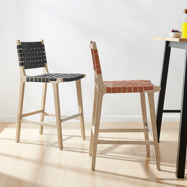 Marco Faux Leather Counter Stool Drift Wood Frame, Black 