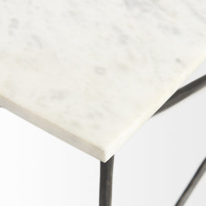 Lorlei I 53.0 X 35.0 X 15.5 White Marble Top W/ X-Shaped Antique Gold Iron Base Coffee Table