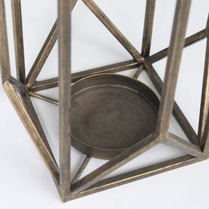 Ivy Small Gold Metal Geometric Cage Candle Holder Lantern