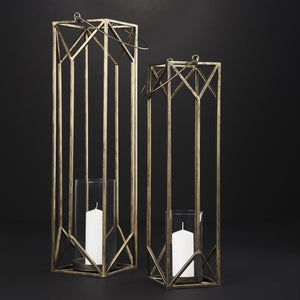 Ivy Large Gold Metal Geometric Cage Candle Holder Lantern