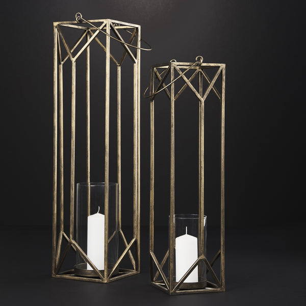 Ivy Large Gold Metal Geometric Cage Candle Holder Lantern