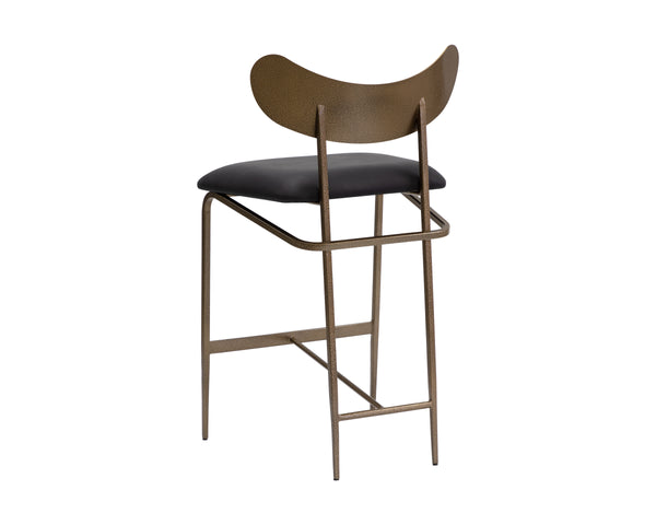 GIBBONS COUNTER STOOL - ANTIQUE BRASS - CHARCOAL BLACK LEATHER