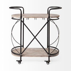 Marlon Black Metal Frame Two Tier Shelves w/Stemware holder Bar Cart