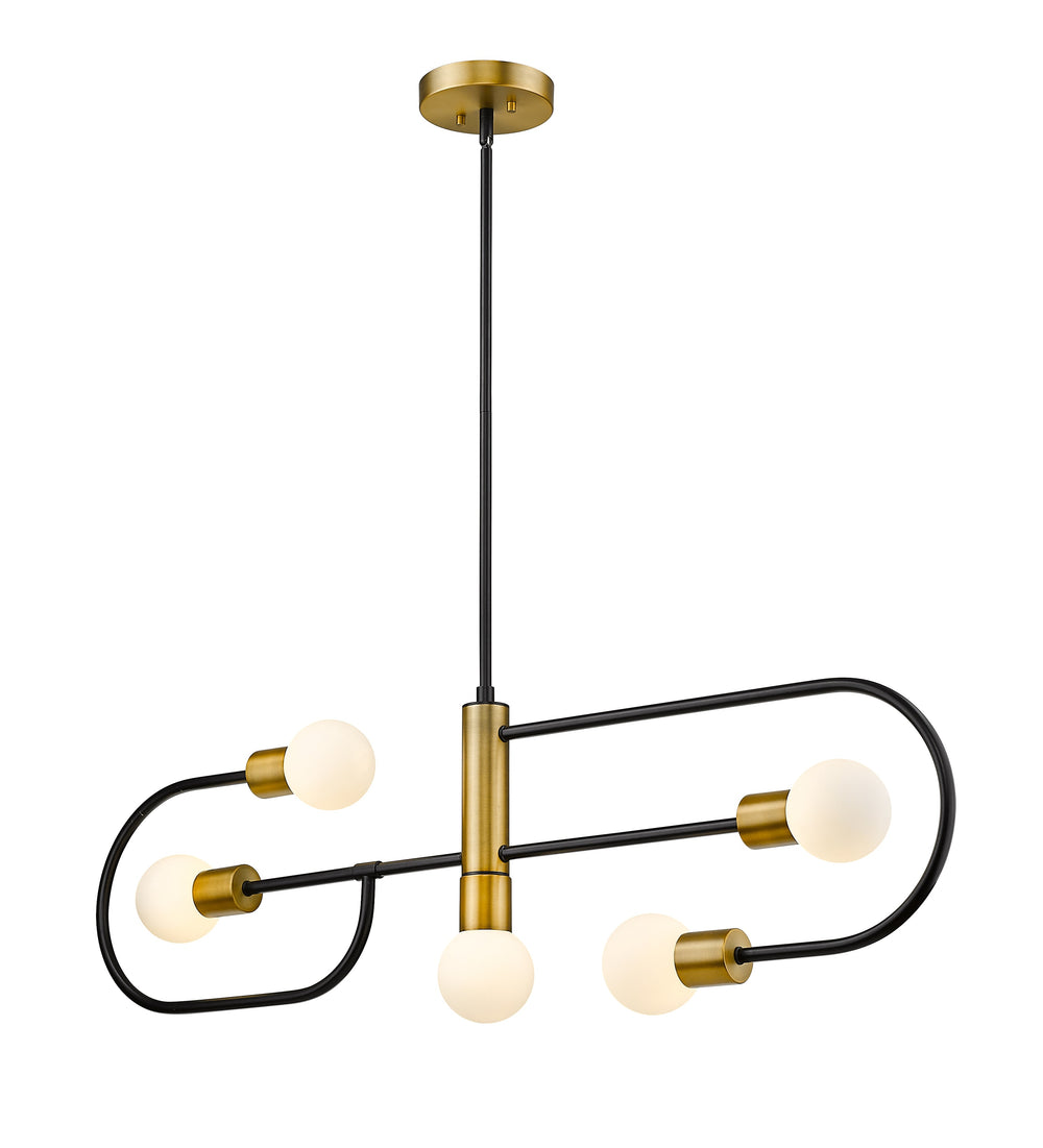 Neutra 5 Light Island/Billiard in Matte Black + Foundry Brass Finish