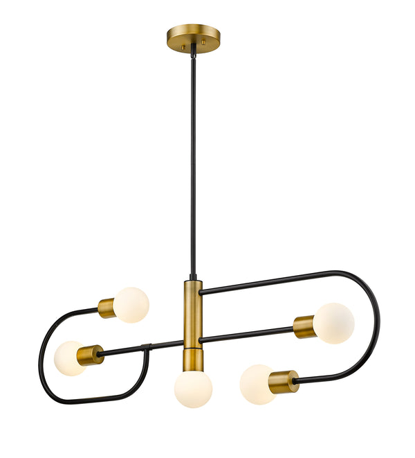 Neutra 5 Light Island/Billiard in Matte Black + Foundry Brass Finish