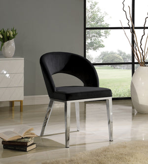 Caroline Dining Chair In Black Velvet and Chrome